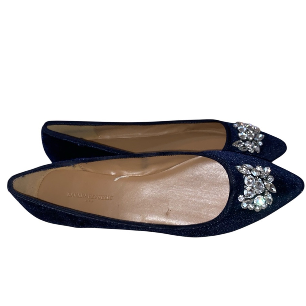 Banana Republic Women's Black Velvet Jeweled Pointed Toe Flats Slip-on Size 8